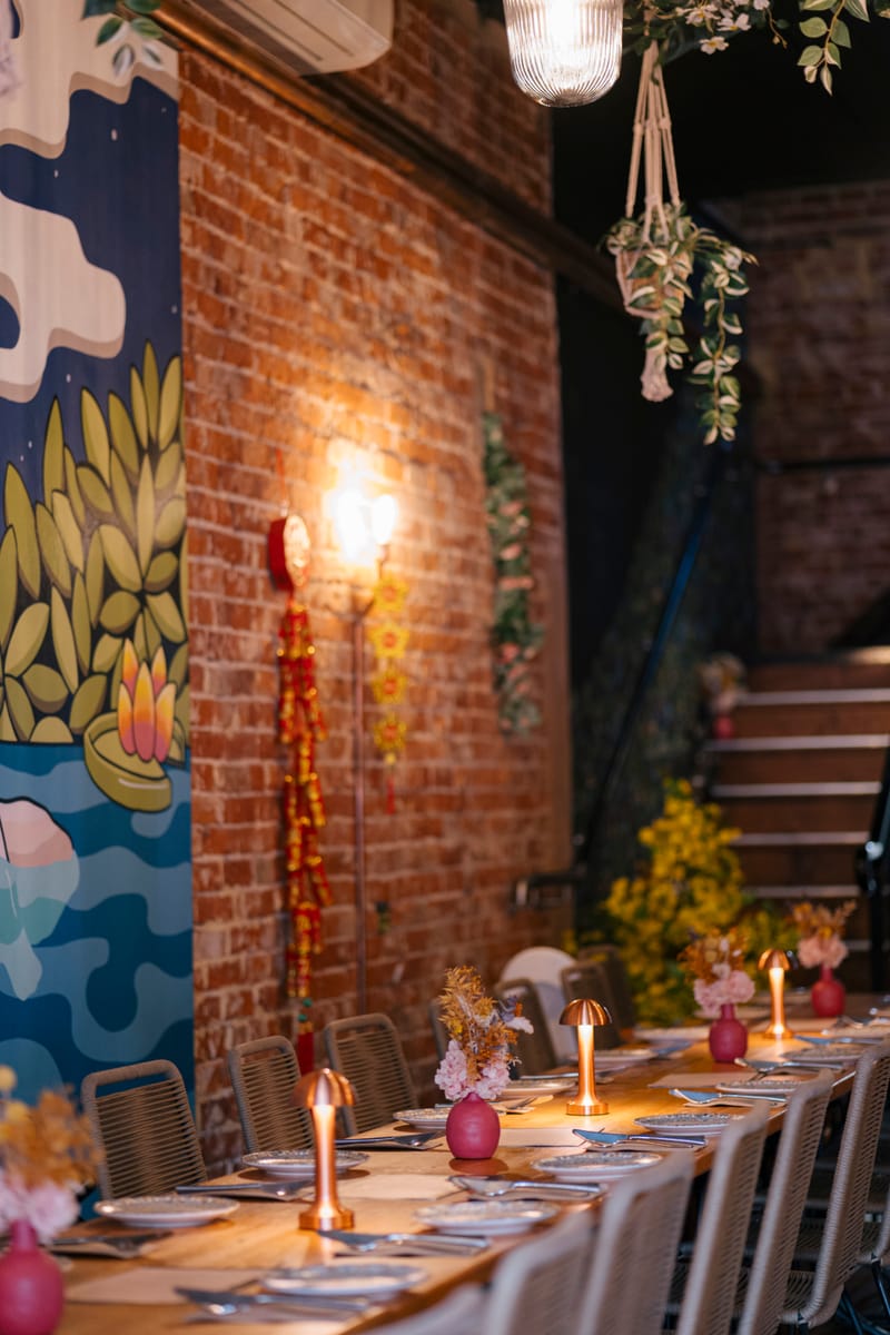 The dining room and mural wall