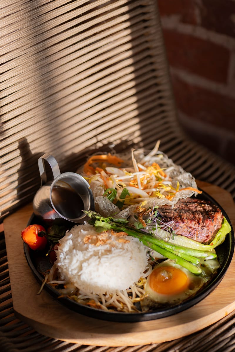 Sizzling plate in afternoon light